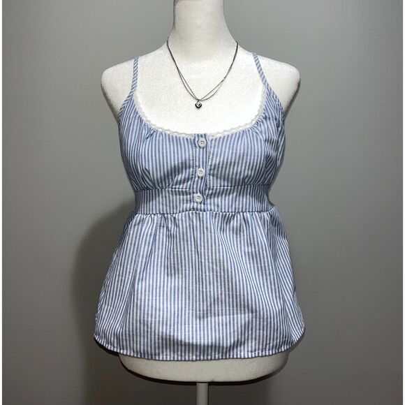 Babydoll Tank Blue White Striped Top - Picture 1 of 3